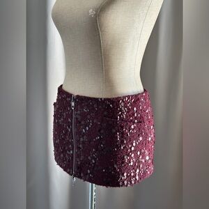 PROD Burgundy Sequin Zip Mini Skirt